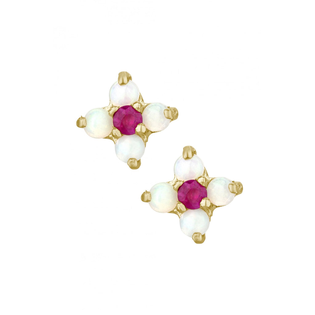 Ruby Cluster Stud Earrings 9ct Yellow Gold | Prime Jewellery
