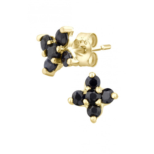 0.5 Ct Round Natural Black Sapphire and Diamond Cluster Stud Earrings in 9ct Yellow Gold