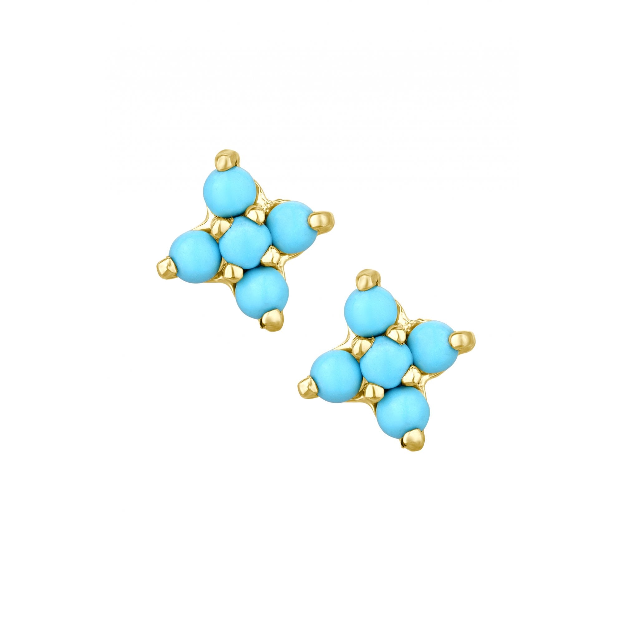 Turquoise Cluster Stud Earrings 9ct Yellow Gold | Prime Jewellery