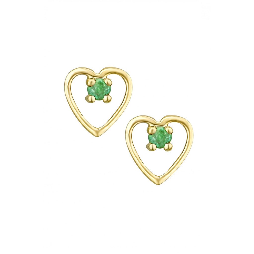 Emerald Heart Stud Earrings 9ct Yellow Gold | Prime Jewellery
