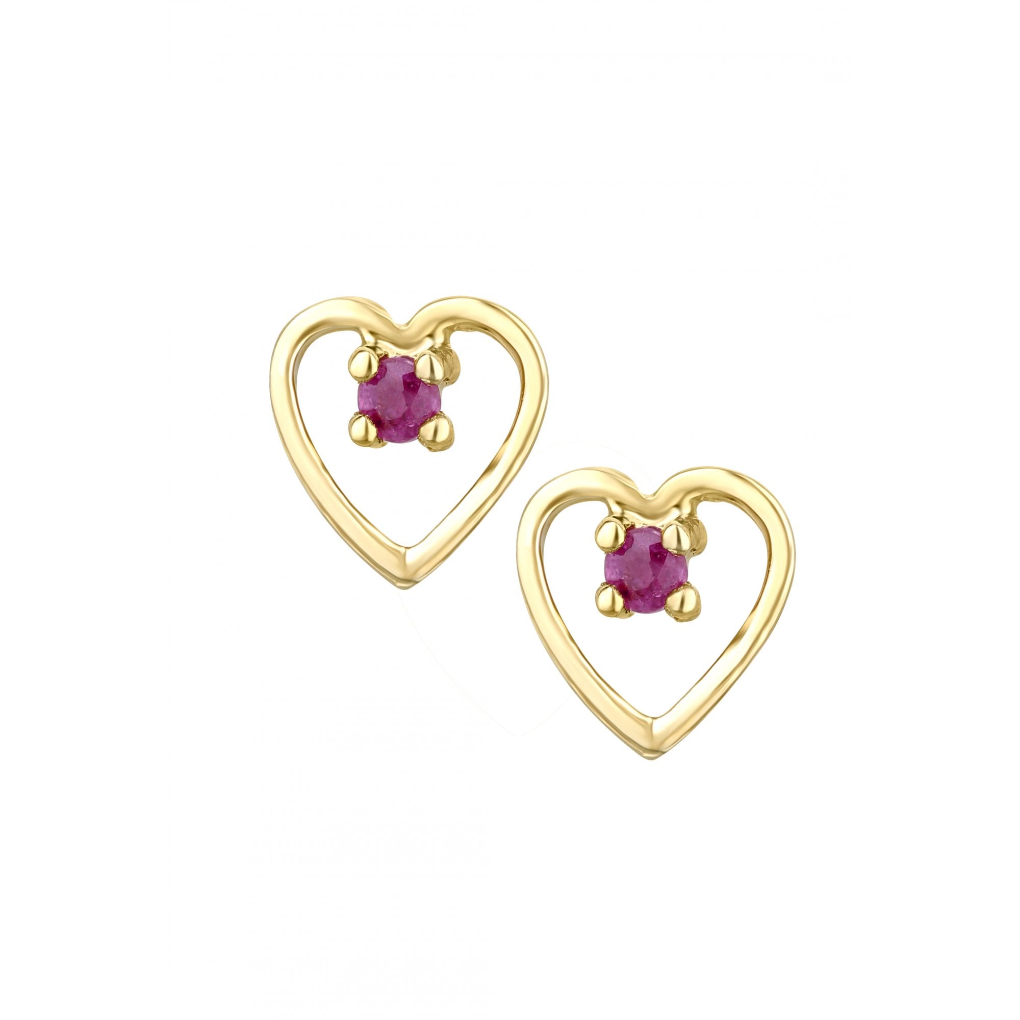 9ct Yellow Gold Round Ruby Heart Stud Earrings