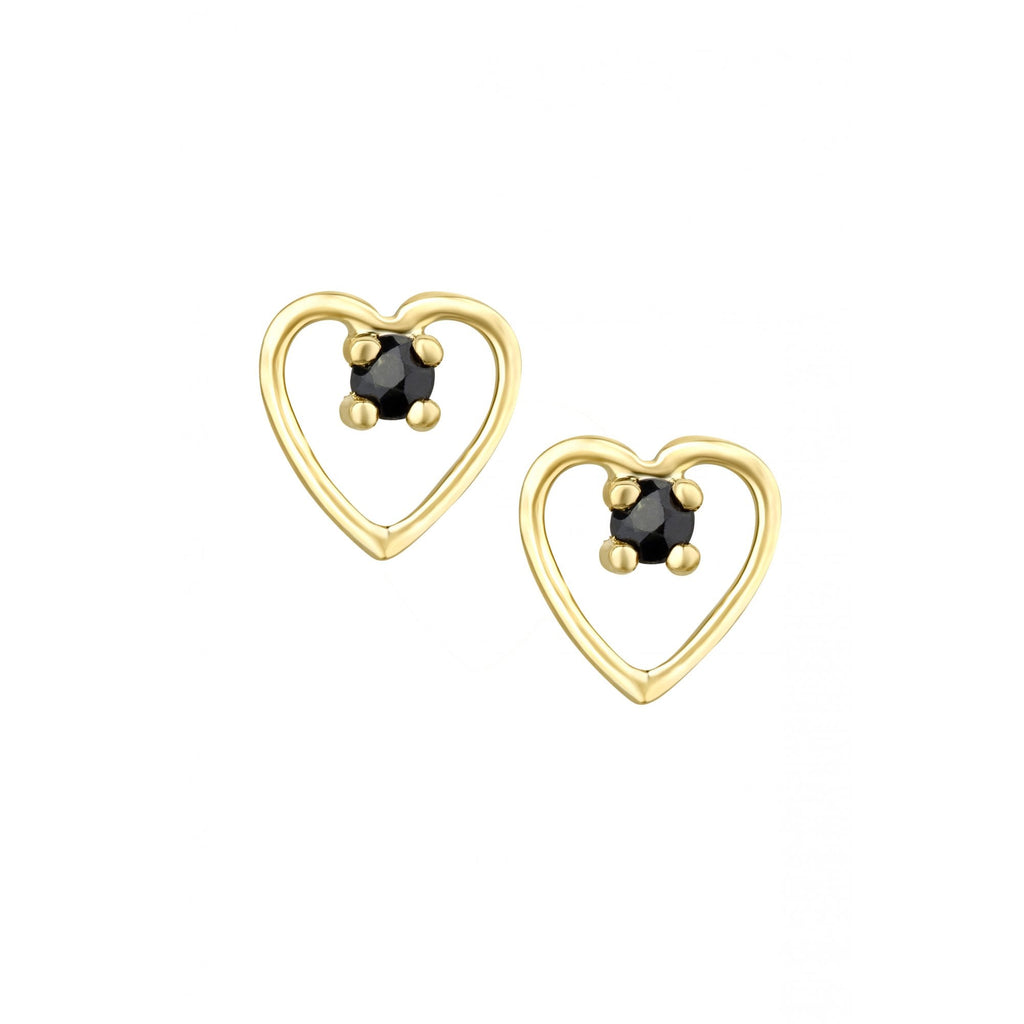 Black Sapphire and Diamond Open Heart Stud Earrings 9ct Yellow Gold | Prime Jewellery