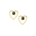Black Sapphire and Diamond Open Heart Stud Earrings 9ct Yellow Gold | Prime Jewellery