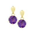 Round Amethyst Drop Earrings 9ct Yellow Gold | Prime Jewellery