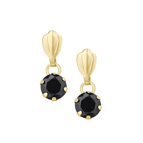 Black Sapphire and Diamond Solitaire Drop Earrings 9ct Yellow Gold | Prime Jewellery