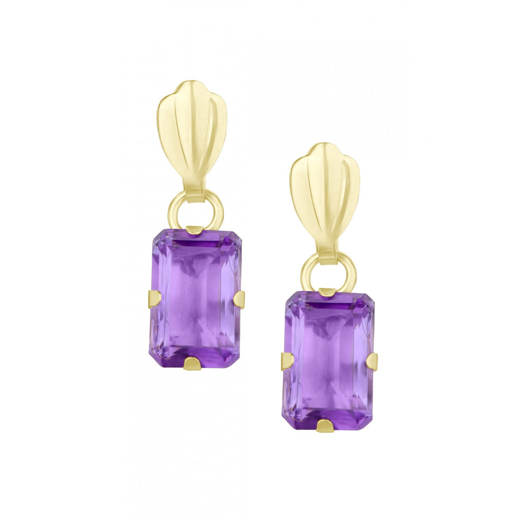 Octagon Amethyst Drop Earrings 9ct Yellow Gold | Prime Jewellery