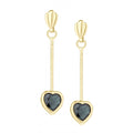 Black Sapphire and Diamond Heart Drop Earrings 9ct Yellow Gold | Prime Jewellery