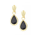 Pear Black Sapphire and Diamond Drop Earrings 9ct Yellow Gold | Prime Jewellery