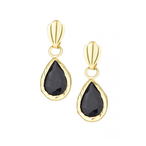 Pear Black Sapphire and Diamond Drop Earrings 9ct Yellow Gold | Prime Jewellery