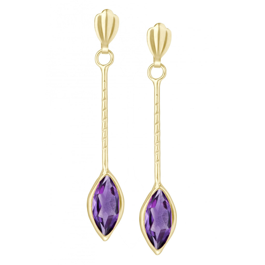 9ct Yellow Gold Marquise Amethyst Stick Drop Earrings | Prime Jewellery