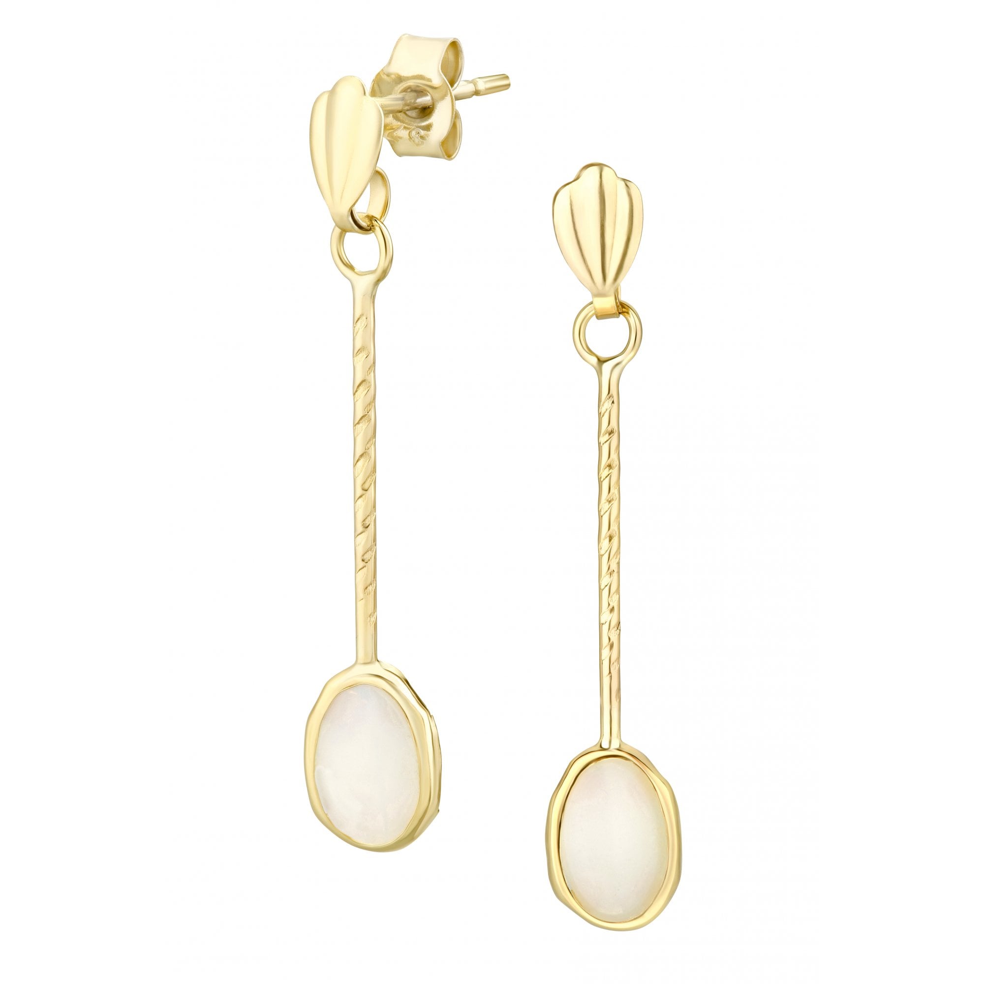 9ct Yellow Gold Oval Opal Stick Drop Earrings