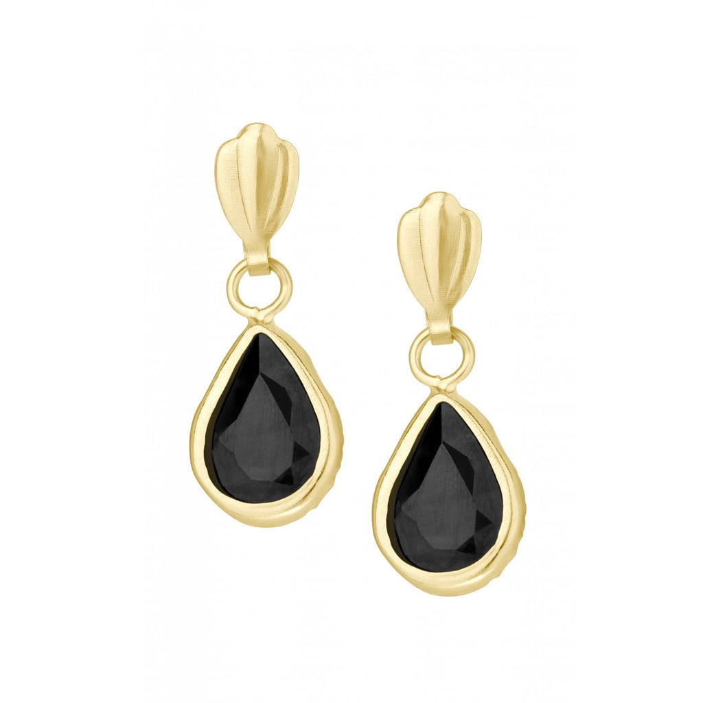 Black Sapphire and Diamond Drop Earrings 9ct Yellow Gold | Prime Jewellery