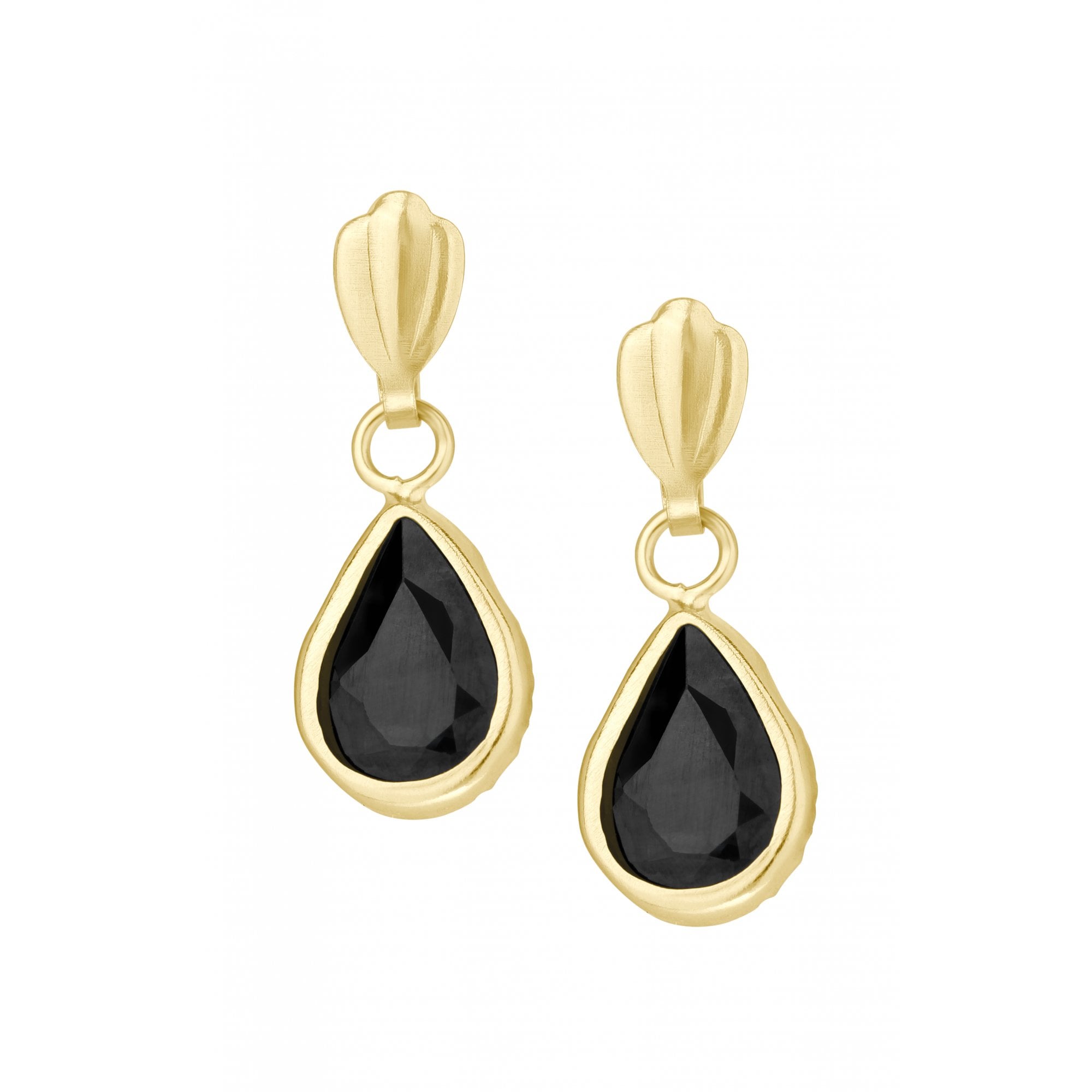 1.5 Ct Pear Natural Black Sapphire and Diamond Drop Earrings in 9ct Yellow Gold