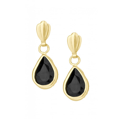 Black Sapphire and Diamond Drop Earrings 9ct Yellow Gold | Prime Jewellery
