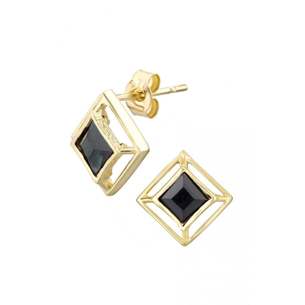 Black Sapphire Stud Earrings - detail view | Prime Jewellery