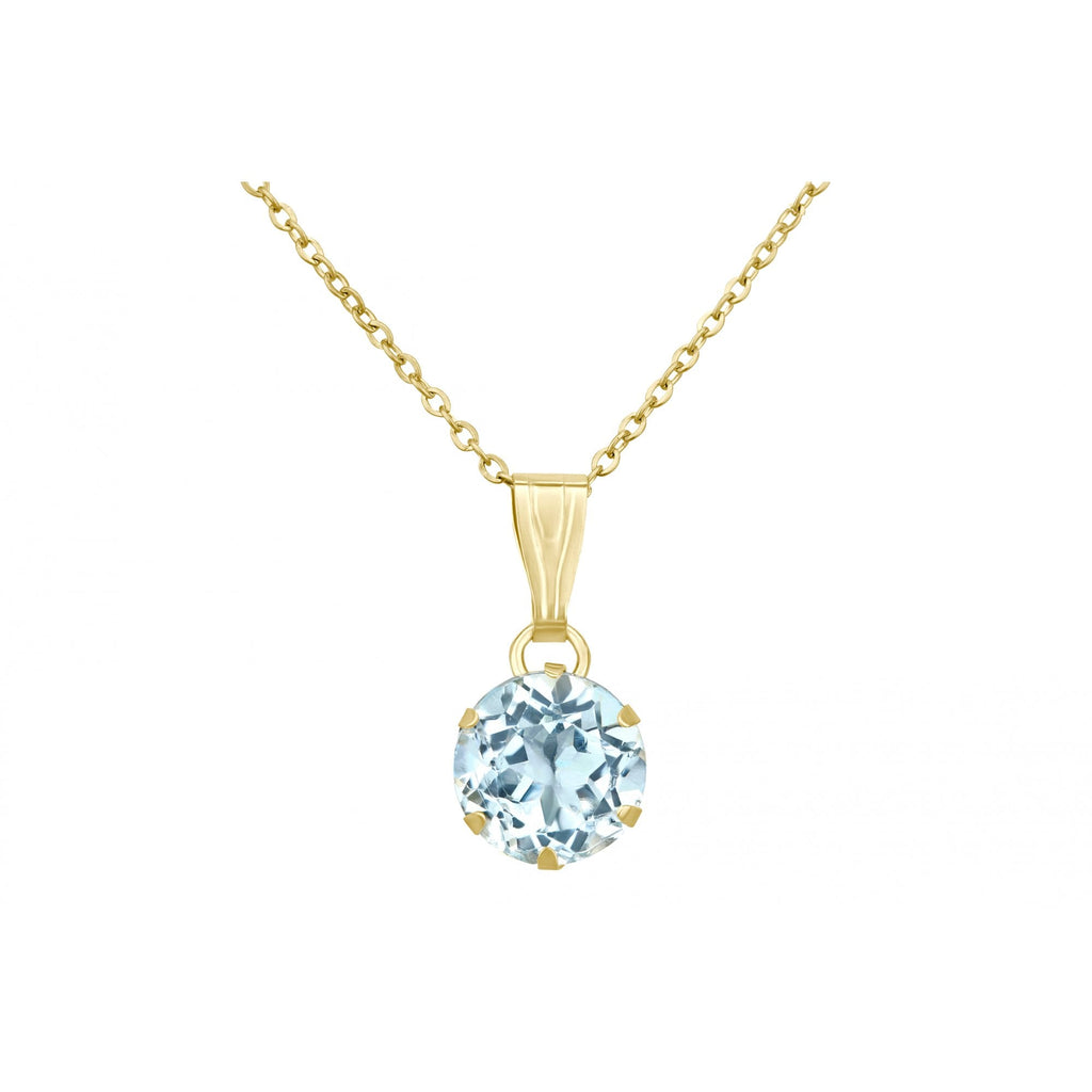 Blue Topaz Solitaire Pendant Necklace 9ct Yellow Gold | Prime Jewellery