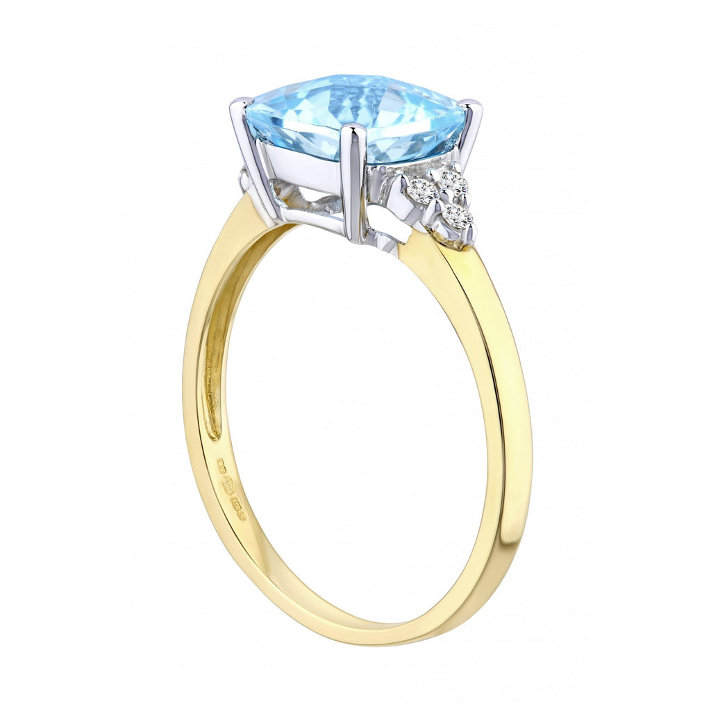 9ct Yellow Gold 2.65 Carat Sky Blue Topaz Cushion Solitaire Engagement Ring