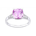9ct White Gold Created Pink Sapphire Ring With 0.07ct Diamond Shoulders