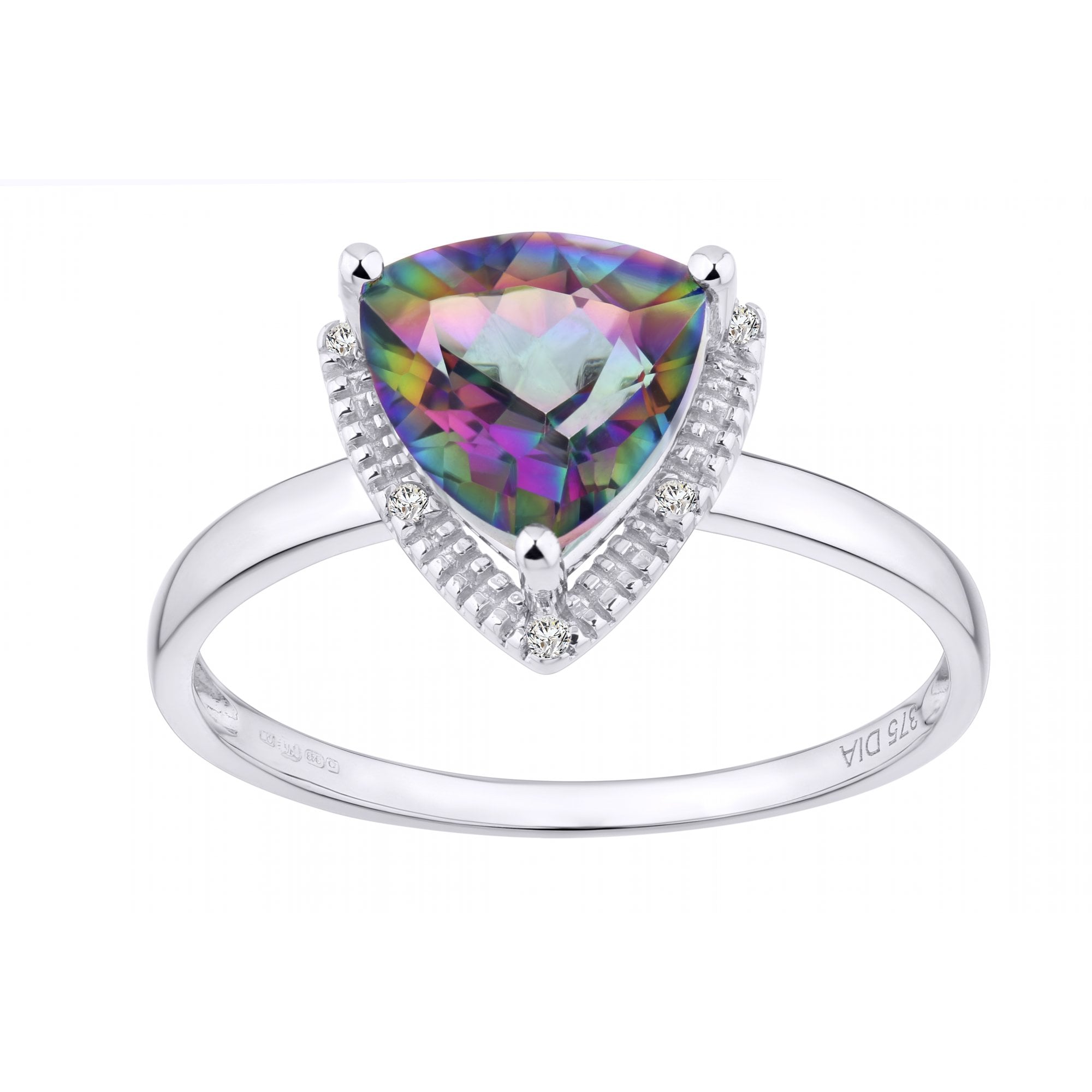 9ct White Gold 2 Carat Mystic Topaz and diamond Trillion Halo Engagement Ring