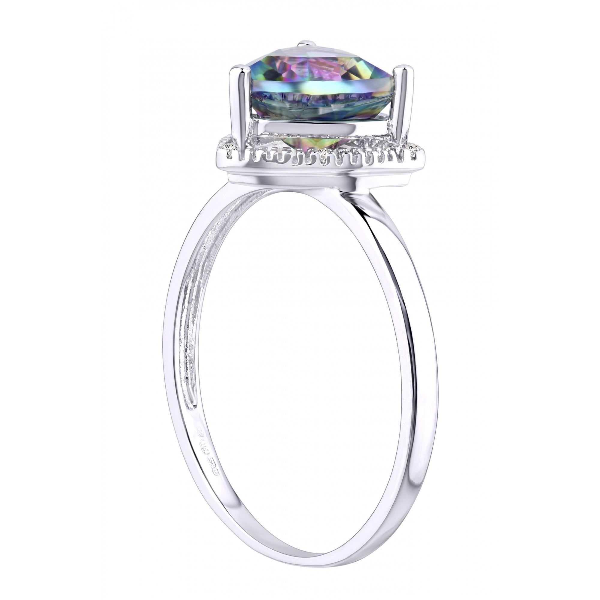 9ct White Gold 2 Carat Mystic Topaz and diamond Trillion Halo Engagement Ring