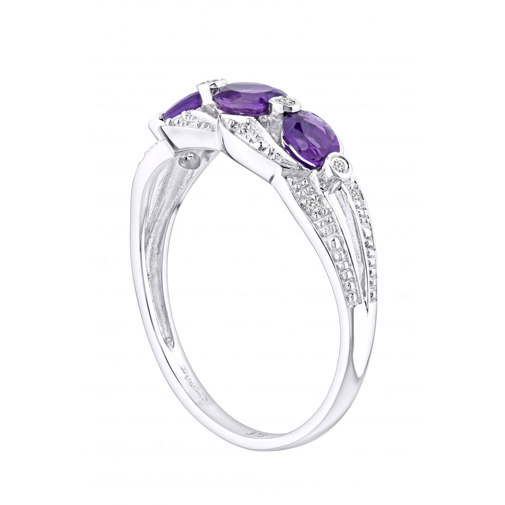 9ct White Gold Amethyst And 0.05ct Diamond Fig 8 Design Ring