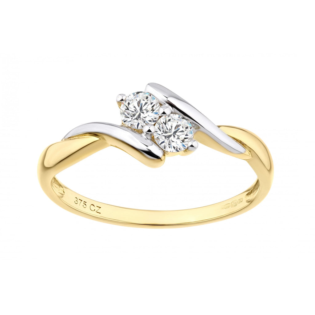 9ct Yellow Gold and Rhodium Plated Cublic Zirconia Ring