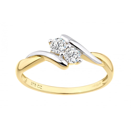 9ct Yellow Gold and Rhodium Plated Cublic Zirconia Ring