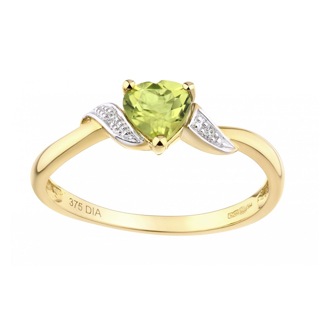 9ct Yellow Gold Peridot And 0.01ct Diamond Heart Ring