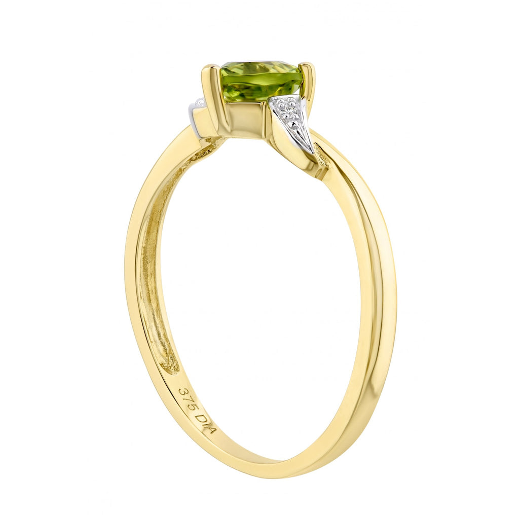 9ct Yellow Gold Peridot And 0.01ct Diamond Heart Ring