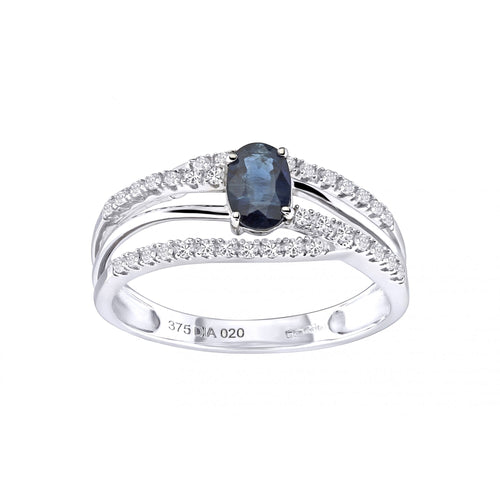 0.8 Ct Oval Natural Blue Sapphire and Diamond Cocktail & Dress Ring in 9ct White Gold