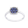 Round Natural Blue Sapphire and Diamond Disc Cluster Ring in 9ct White Gold