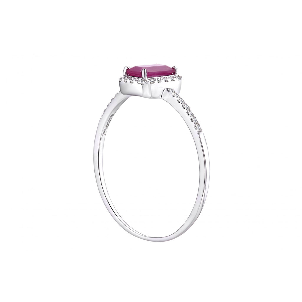 18ct White Gold Octagon Ruby and 0.10ct Diamond Cluster Ring