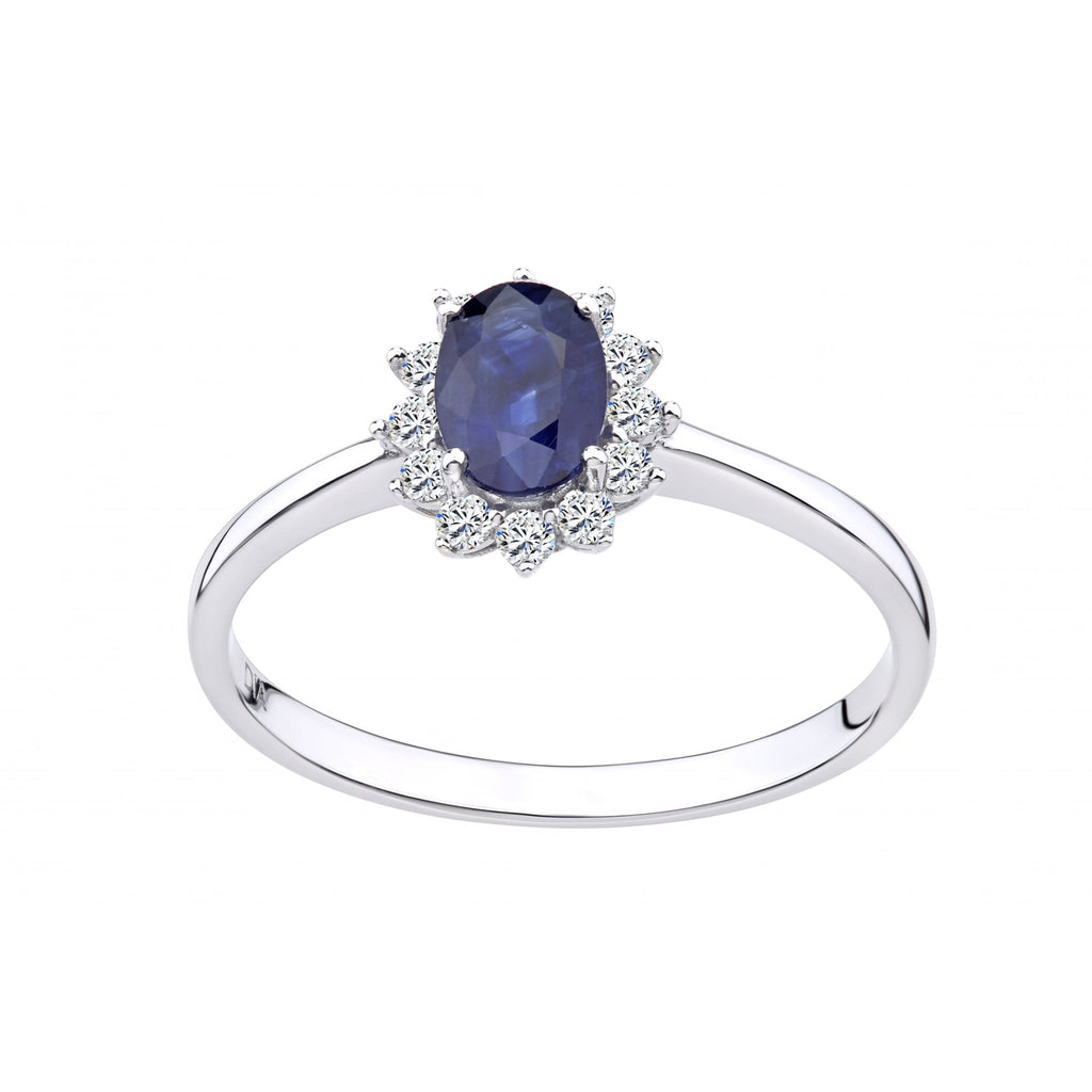 0.8 Ct Oval Natural Blue Sapphire and Diamond Solitaire Halo Ring in 18ct White Gold