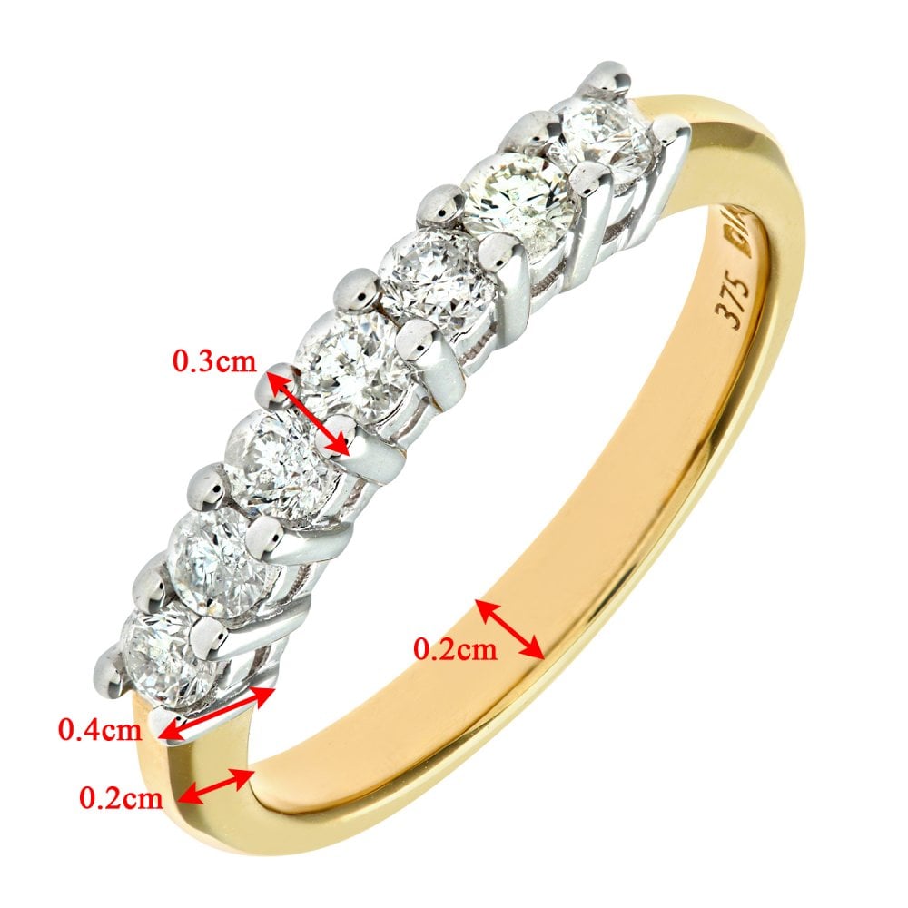 18ct Yellow Gold 0.50 Carat Natural Diamond 7 Stone Eternity Ring
