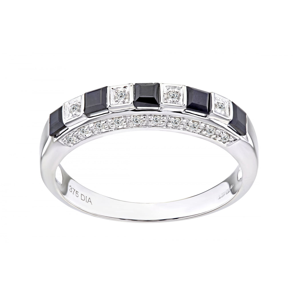 0.69 Ct Princess Natural Blue Sapphire and Diamond Half Eternity Ring in 9ct White Gold
