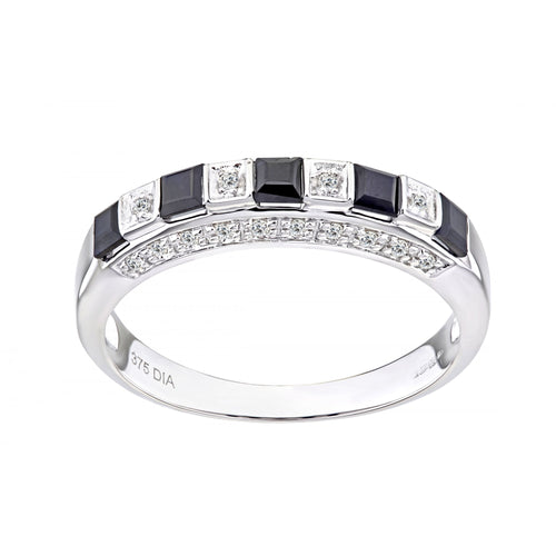 0.69 Ct Princess Natural Blue Sapphire and Diamond Half Eternity Ring in 9ct White Gold