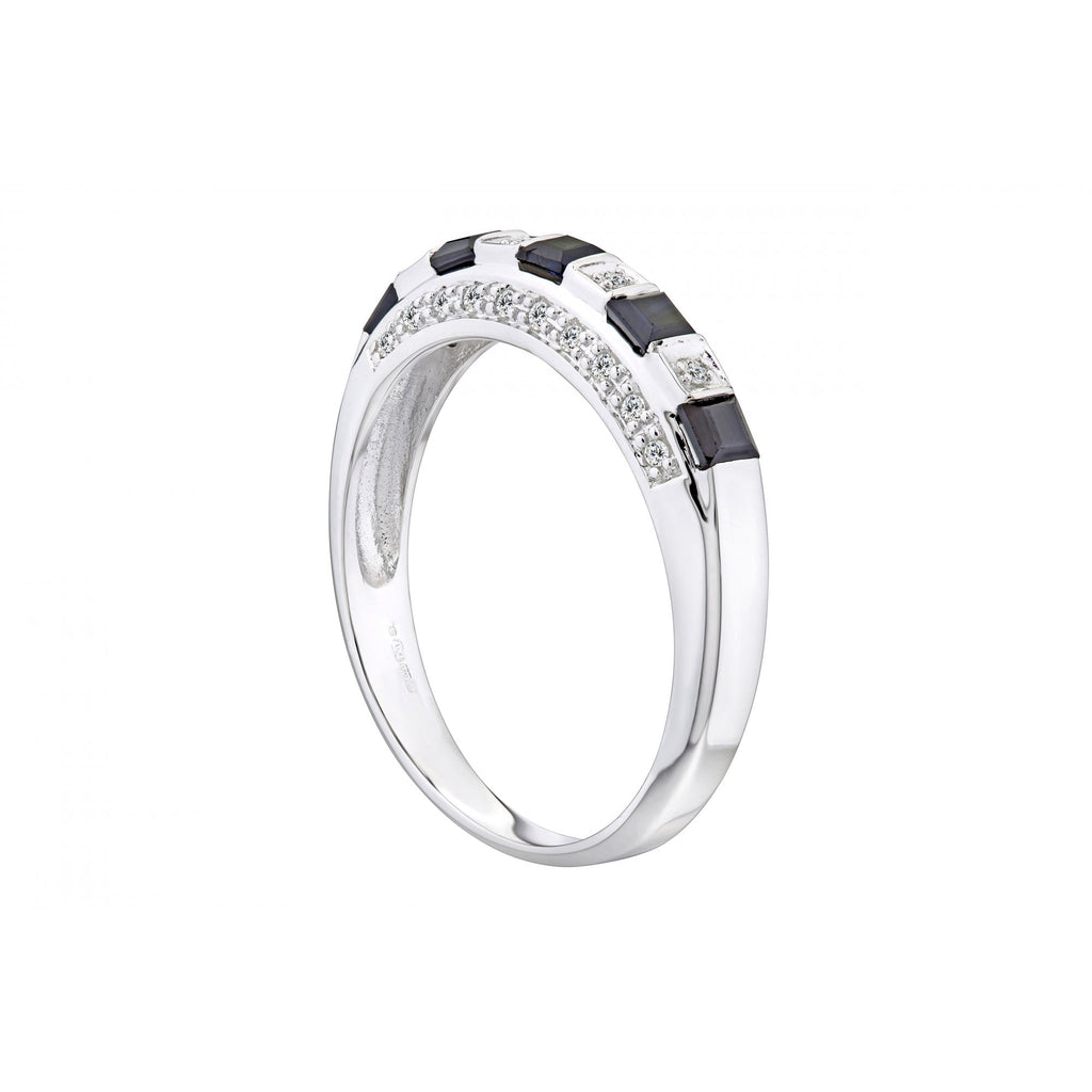 0.69 Ct Princess Natural Blue Sapphire and Diamond Half Eternity Ring in 9ct White Gold