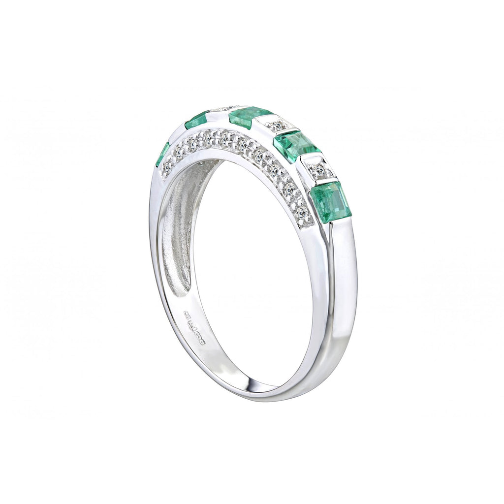 9ct White Gold 0.45ct Square Emerald  & 0.10ct Diamond Eternity Ring