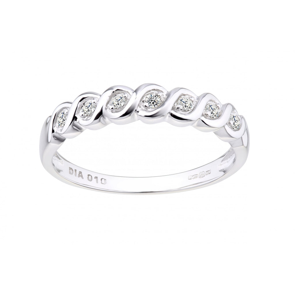 9ct White Gold 0.10 Carat Natural Diamond Spiral Eternity Ring