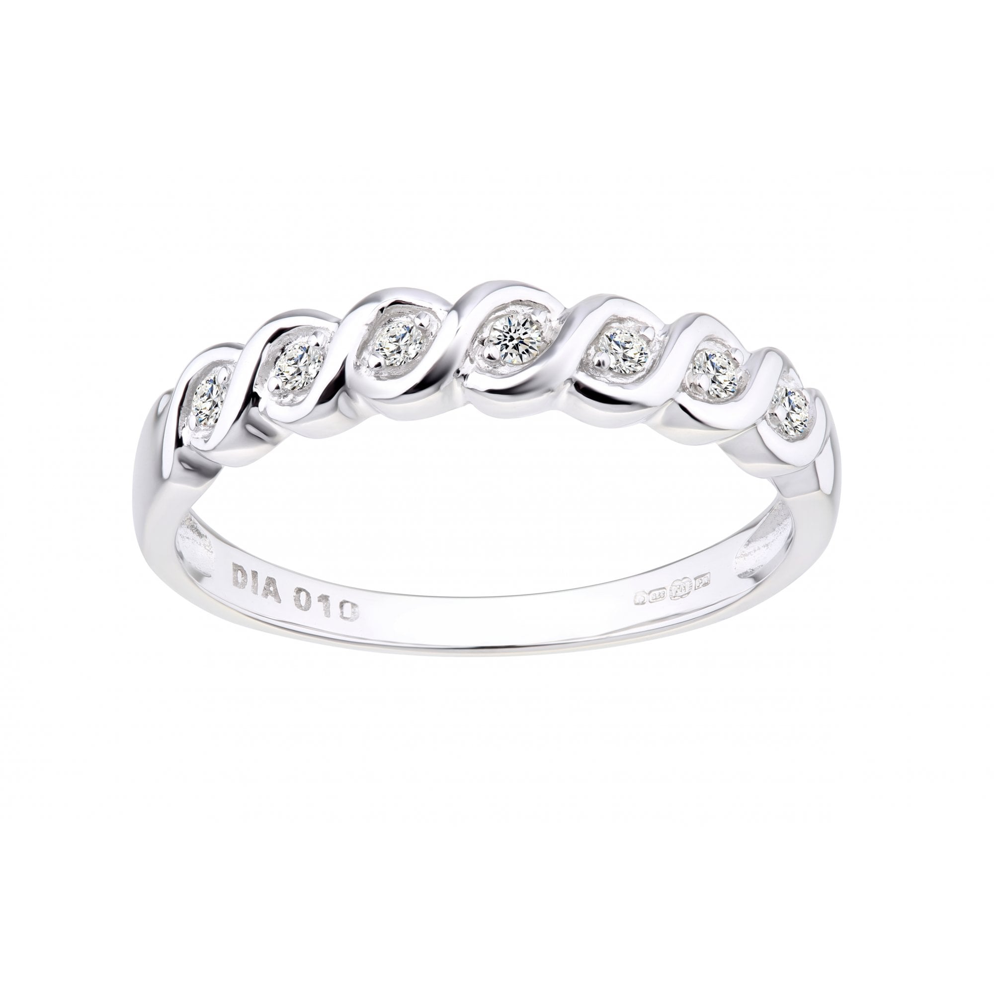 9ct White Gold 0.10 Carat Natural Diamond Spiral Eternity Ring