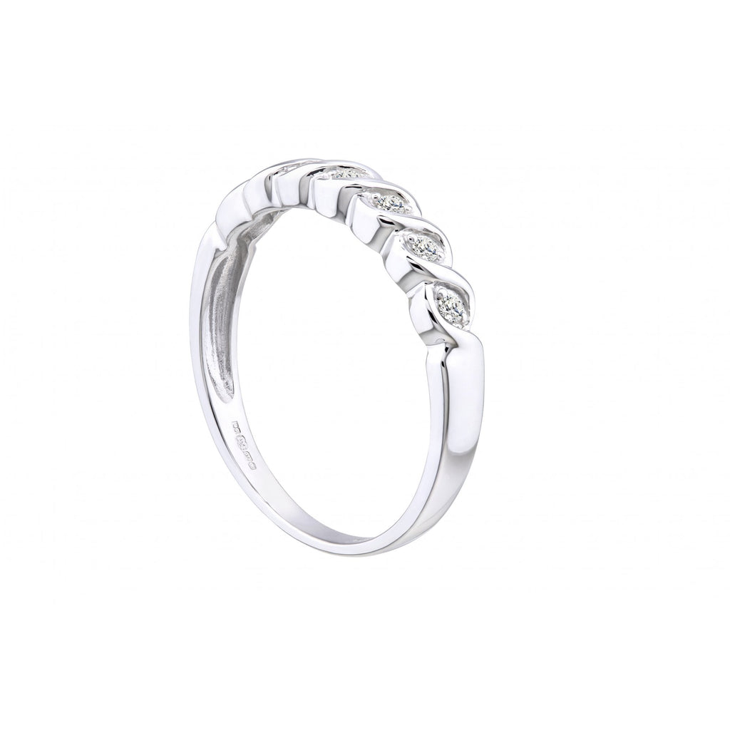 9ct White Gold 0.10 Carat Natural Diamond Spiral Eternity Ring