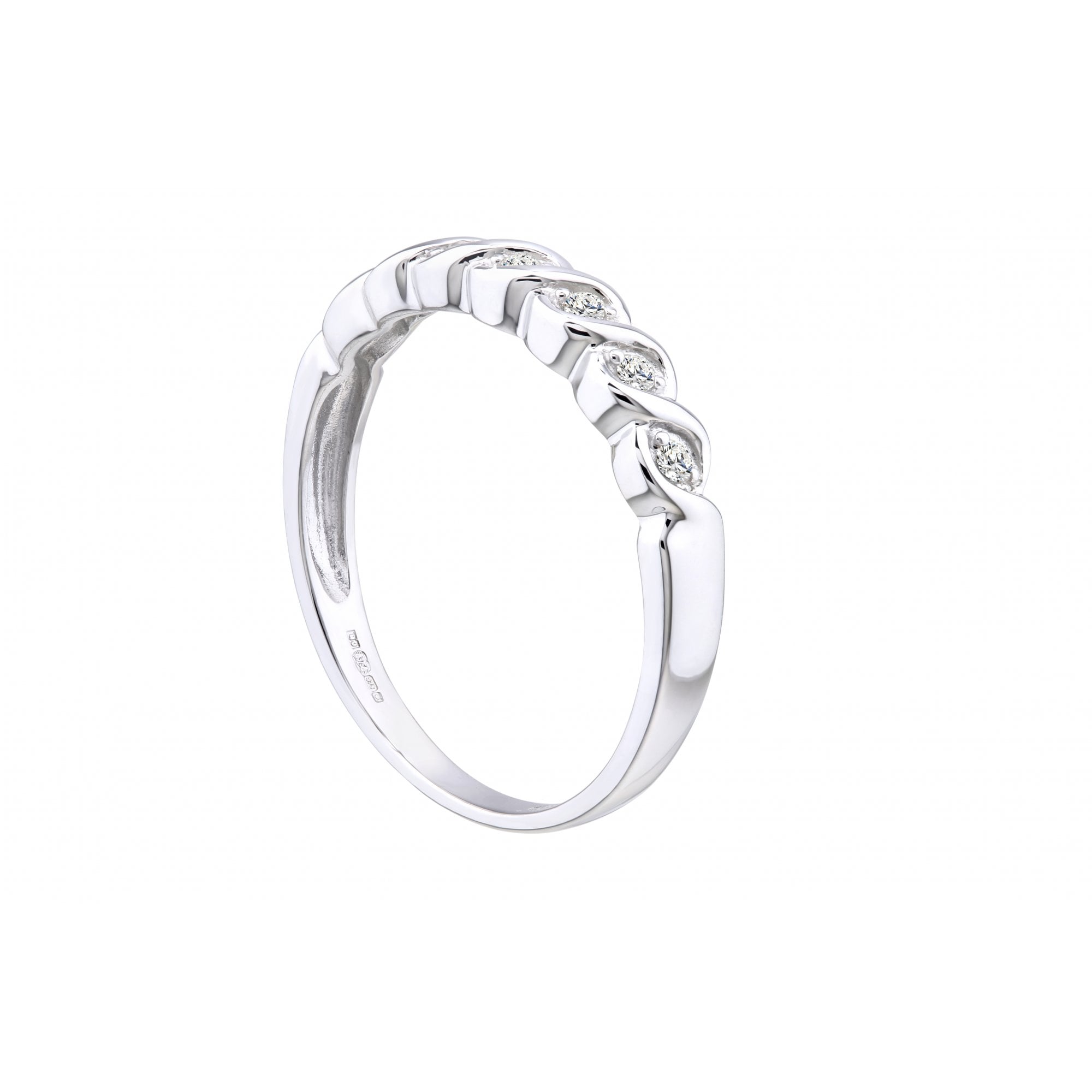 9ct White Gold 0.10 Carat Natural Diamond Spiral Eternity Ring