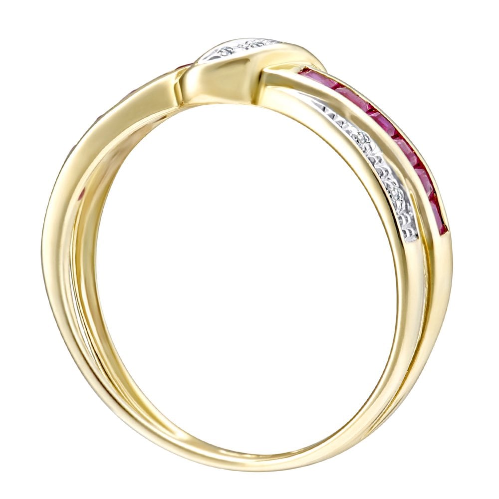 9ct Yellow Gold Ruby And 0.025ct Diamond Bow Ring