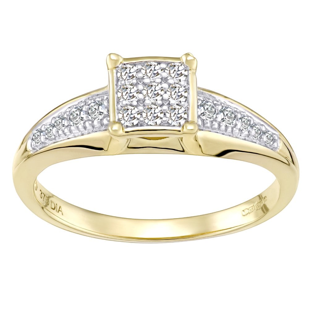 9ct Gold 0.25 Carat Natural Diamond Cluster Ring