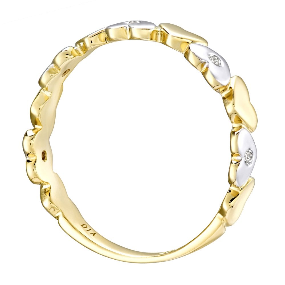 9ct Yellow and White Gold Natural Diamond Hearts Band Ring