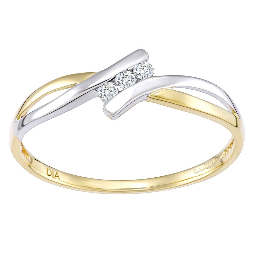 9ct Yellow and White Gold Natural Diamond Trilogy Bypass Ring