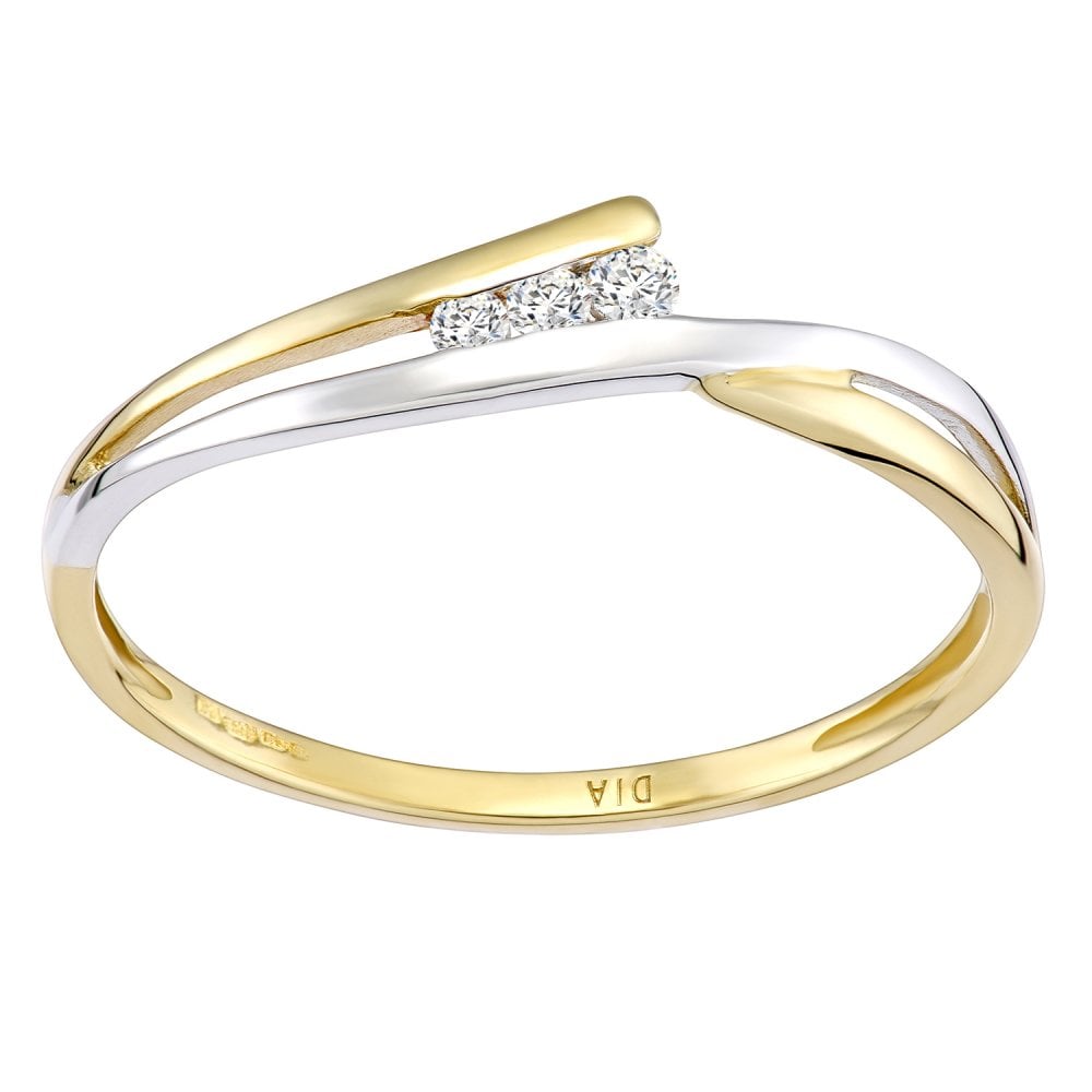 9ct Yellow and White Gold Natural Diamond Trilogy Fancy Bypass Ring