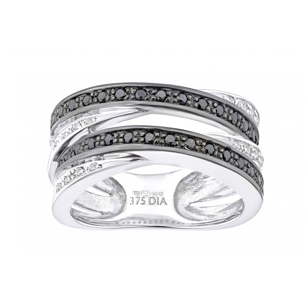 9ct White Gold 0.53 Carat Natural Black Diamond Crosover Eternity Ring