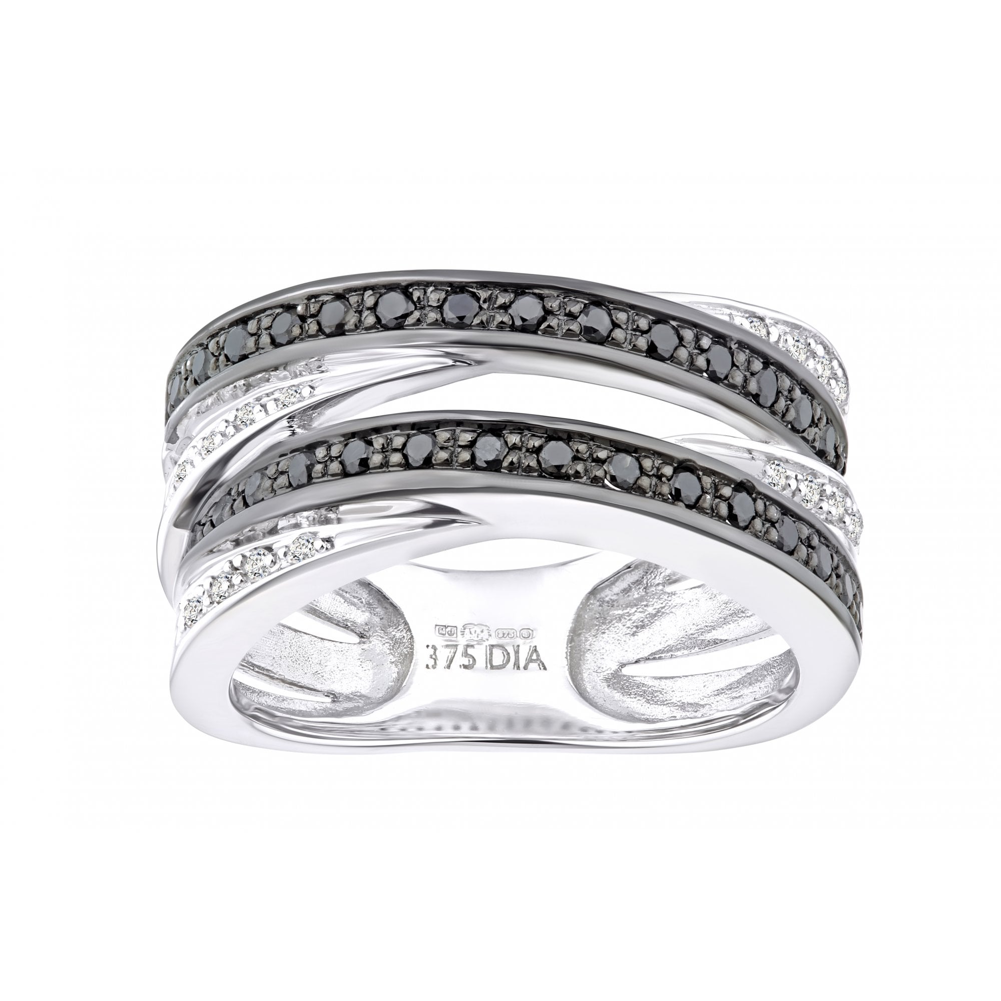 9ct White Gold 0.53 Carat Natural Black Diamond Crosover Eternity Ring