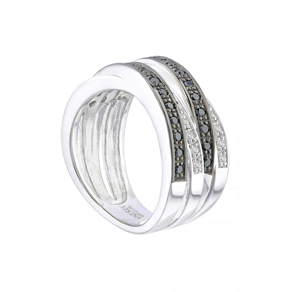 9ct White Gold 0.53 Carat Natural Black Diamond Crosover Eternity Ring